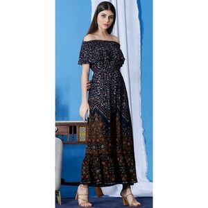 Altar'd State navy blue combo off the shoulder maxi dress
